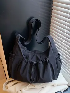 Casual style simple solid color texture shoulder bag, Crossbody shoulder bags, drawstring and side pocket design, reasonable separation, practical armpit bag, can accommodate mobile phones and lipstick