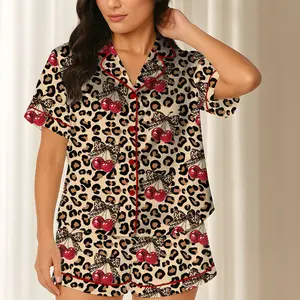 Pajamas Set For Women's Leopard Print Drop Shoulder Top & Drawstring Pants Pyjama Set, Soft Casual Comfortable Long Sleeve Top & Pocket Trousers Pj Set, Women's Sleepwear for Spring & Fall, Glam Lounge Wear, Loungesetwomen, Womenswear Fit Loungewear