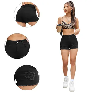 Black High Waisted Ripped Denim Shorts for Women - Y2K Streetwear Jean Shorts with Edgy Vibe