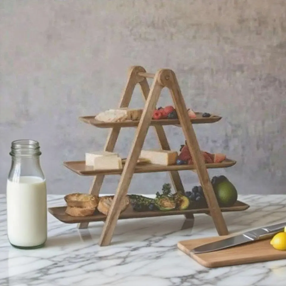 Elegant Three-Tier Wooden Display Stand, Perfect for Fruits Cupcakes Bread, Ideal for Weddings Parties Restaurants, Durable Wood Construction