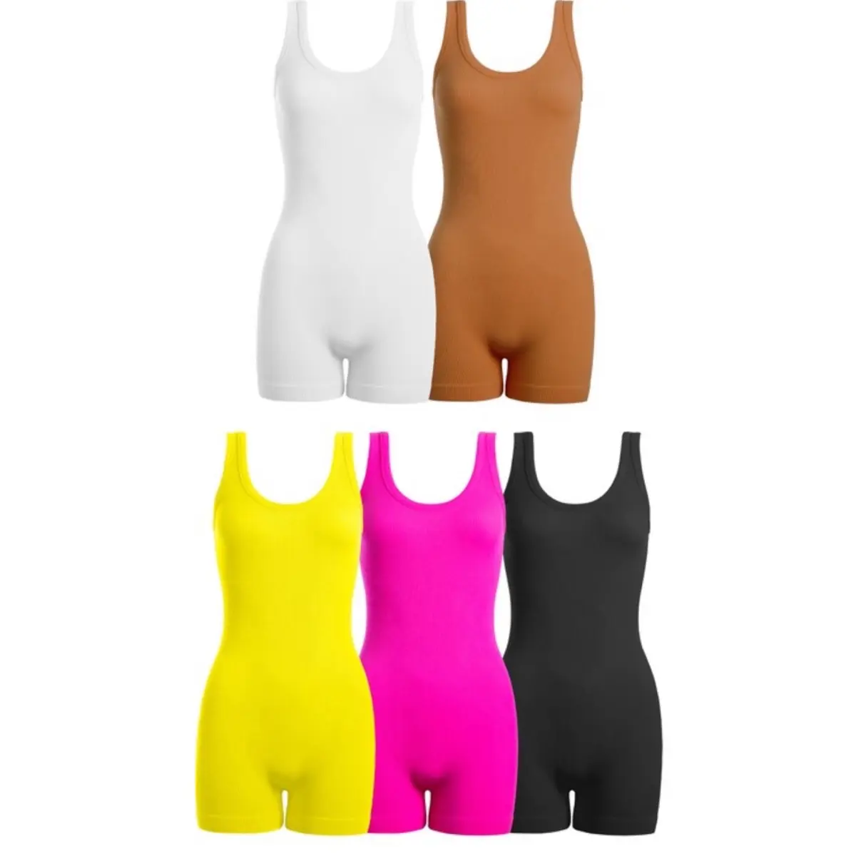 Neriah Rib Scoopneck Romper for Women, 92% Nylon 8% Spandex - Womenswear,  Comfort Sleeveless Basic