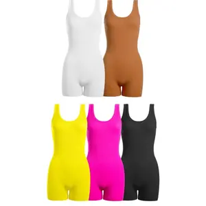 Neriah Rib Scoopneck Romper for Women, 92% Nylon 8% Spandex - Womenswear,  Comfort Sleeveless Basic