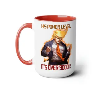 Trump's Power Level It's Over 9000!! Two-Tone Coffee Mugs, 15oz