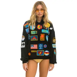 VINTAGE PATCH RELAXED PULLOVER HOODIE- BLACK