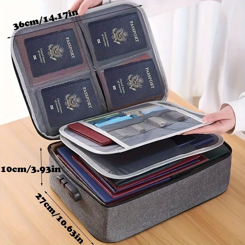 Secure Fireproof Document Holder with Lock and Money Pocket - Multi-layer Storage for Documents, Passports and Certificates - Portable Organizer for Home, Office, and Travel - Files Organizer File Storage Bag - Travel Essentials Travel Supplies