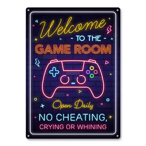 Gaming Room Metal Sign - Gamer Wall Decor For Boys Room, Bedroom Gamers Aluminum Rust Free 9" X 11", Pre-Drilled Holes, Weather Resistant