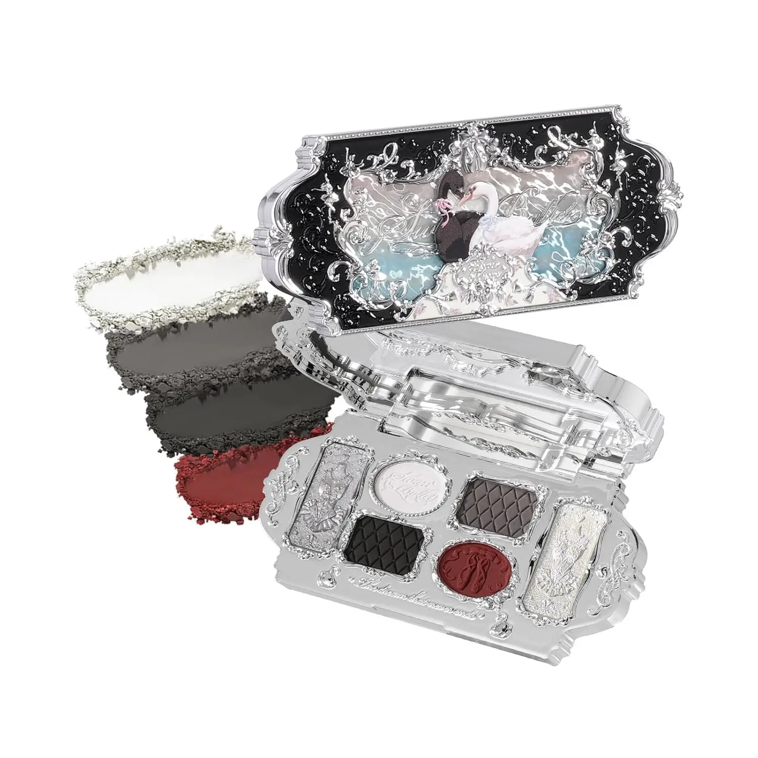 Swan Ballet 6-Color Makeup Palette, Smoky Black & Burgundy | 4 Matte and 2 Shimmer Shades, Smooth Blendable Powder Formula, Gift-Ready Collectible Compact, Cruelty free (02 Black Swan)