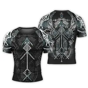 Runes of Loki Men's Short Sleeve Rash Guard – Norse-Inspired Design, Viking Mythology Graphic, Perfect for Workout, Outdoor Adventure, and Activewear, Ideal Gift for Viking Fans & Loki Enthusiasts