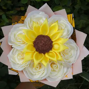 Sunflower Eternal Rose Bouquet Girasol Rosas Eternas flores flowers decor room Decorative Gift arrangement regalo liston ribbon