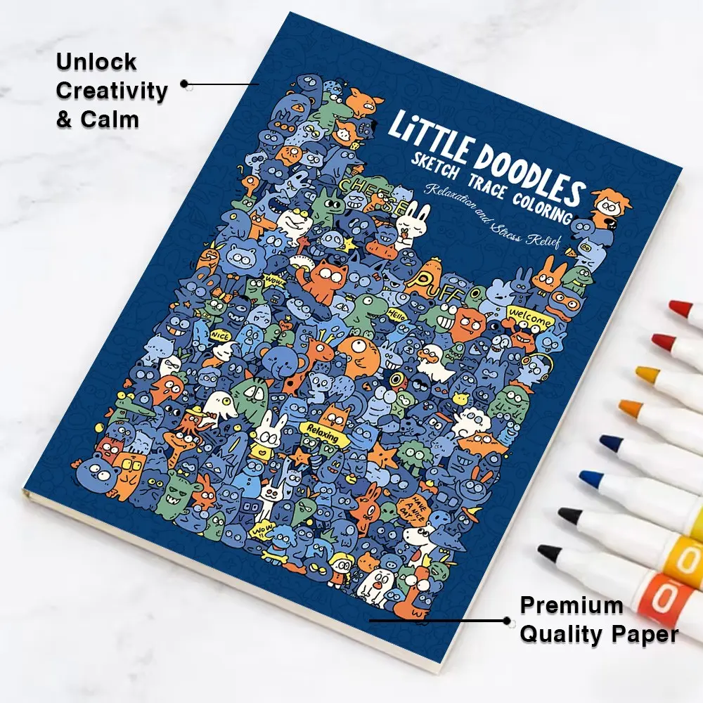 3000+ Doodle Tracing Coloring Book, Art Sketchbook, A4/A5/Pocket Size, Single-Sided Print Woodfree Paper, Line Art Trace & Draw Workbook for Kids Teens Adults, Stress Relief & Art Therapy Activity, Relaxation Gift, Illustrated Activity Book