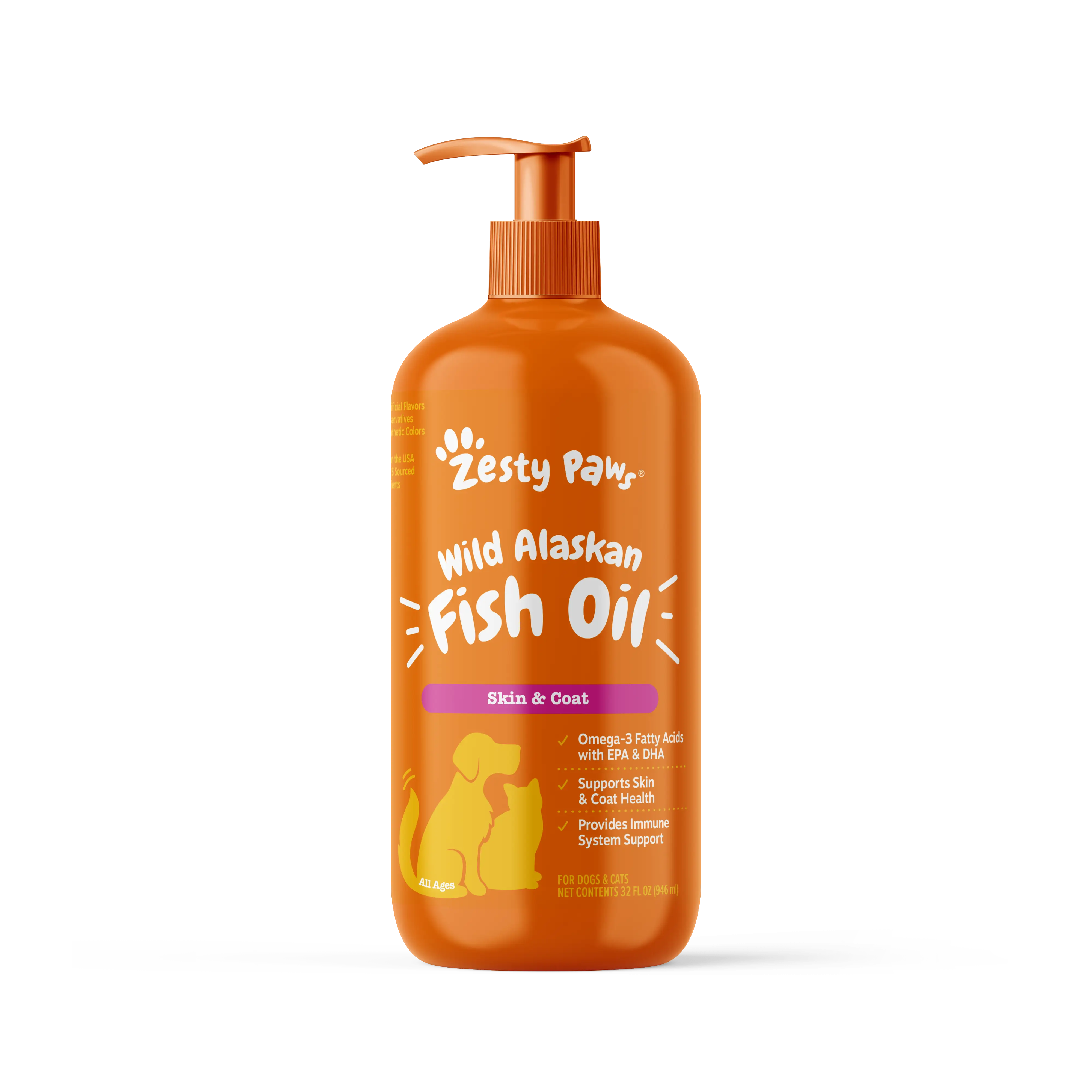 Zesty Paws Wild Alaskan Fish Oil Formula with Pump for Dogs & Cats Omega 3 Fatty Acid Fish Oil with EPA & DHA for Dog Skin and Coat dog fish
