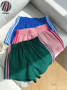 Women's Quick-Dry Breathable Sporty Shorts, Loose Fit Elastic Waist Summer Casual Pants, Y2K Fashion Stripe Home Wear, Summer Sports Shorts