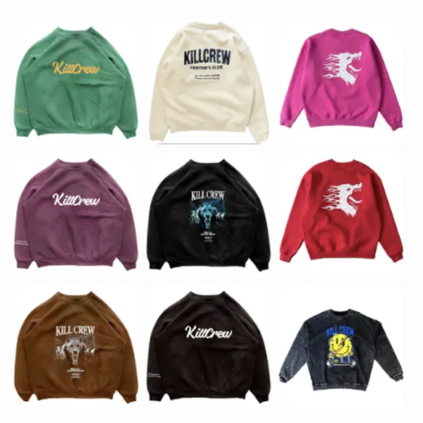 Kill Crew Oversized Basic Crewneck Sweatshirts, Casual Cotton Fleece Sports Tops - Available 9/24