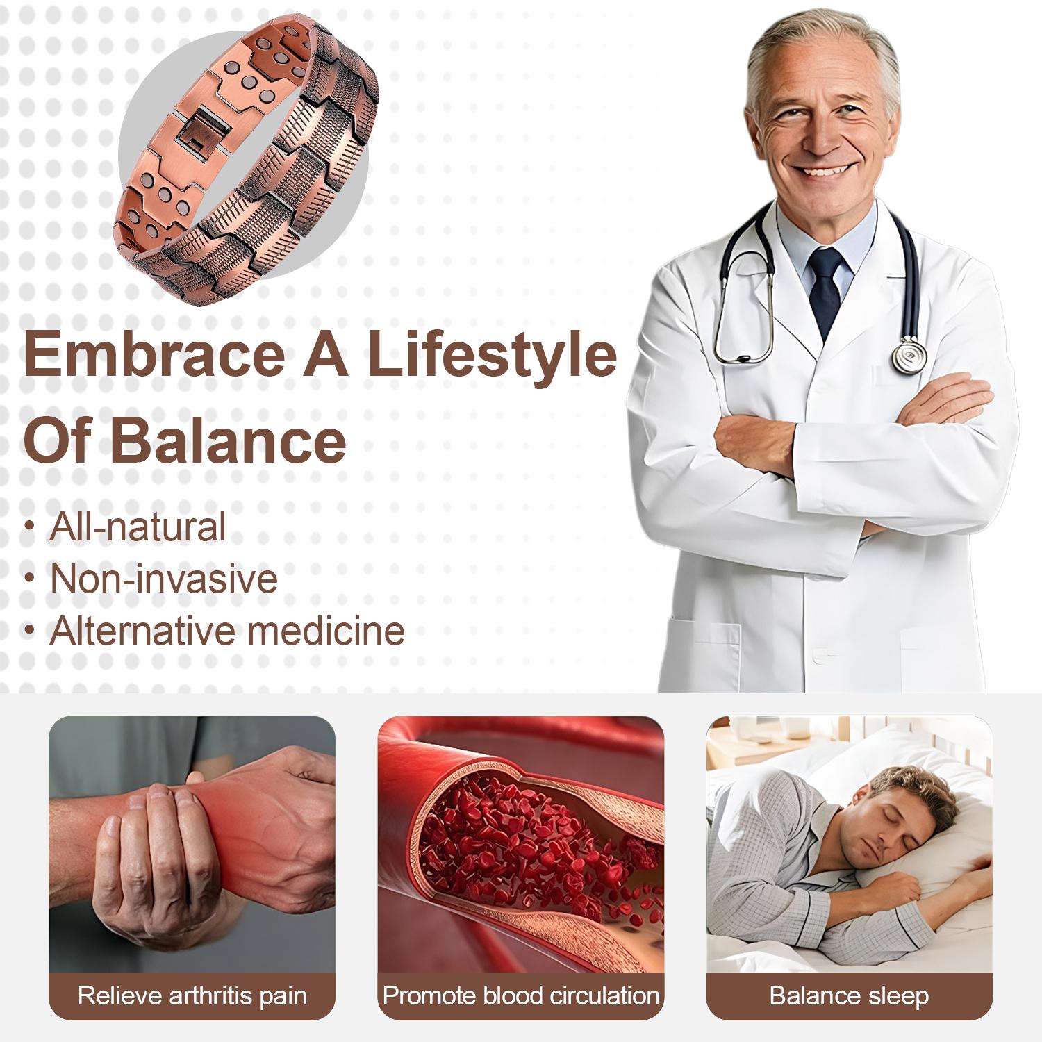 3x Men's Copper Bracelet Triple Super Magnet, Magnetic Bracelet with Adjustable Size Tool, Relieves Joint Pain and Improves Energy Circulation  Strong Magnetic Bracelet Men's Valentine's Day Father's Day Jewelry Gift