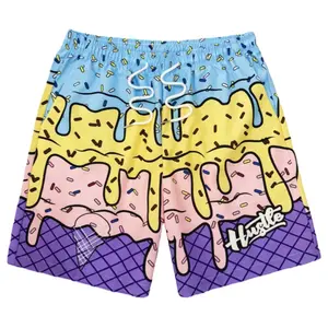 Summer Ice Cream Hawaiian Style Men's Quick-Drying Shorts Breathable Soft Comfortable Loose Plus Size Beach Swimwear Casual Shorts