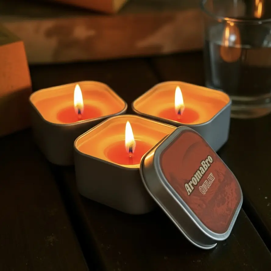 AromaBro Outlaw Masculine Aromatherapy Candle with Leather Gunpowder and Smoked Cedar Scent for Campfire Vibes