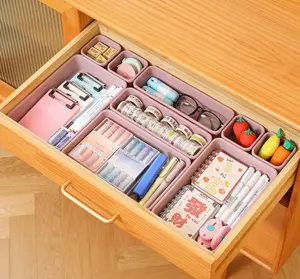 Plastic Drawer Storage Organizers 16 PCS 3 Size Versatile Drawer Bins Bathroom Vanity Organizer Makeup Tray Kitchen Utensil Storage Bedroom Office Desk Accessories Lightweight Washable