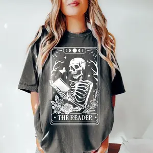 The Reader Tarot Card Shirt, Skeleton Reading Tshirt, Unisex Tarot Card Tee, Book Lover Gift, Bookish Gift,Tarot Lover Gift