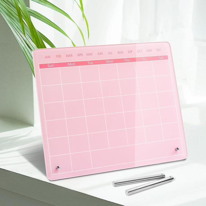 Calendar Dry Erase Board,12"X10", Desk Calendar with Stand,Pink Dry Erase Board for Home Office School
