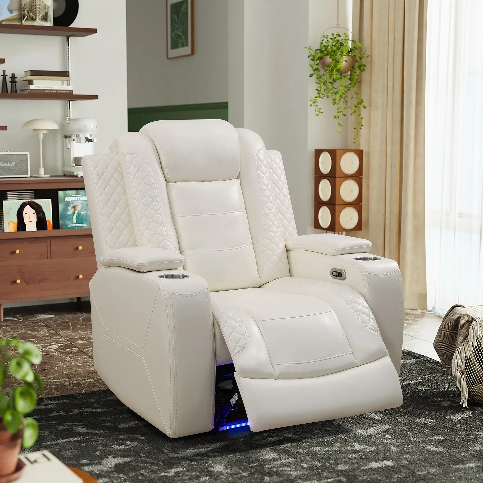 White Breathing Leather Recliner Chair - Lifestyle Lounger Living Room Furniture, Light Up Your Space Indoor Recliner