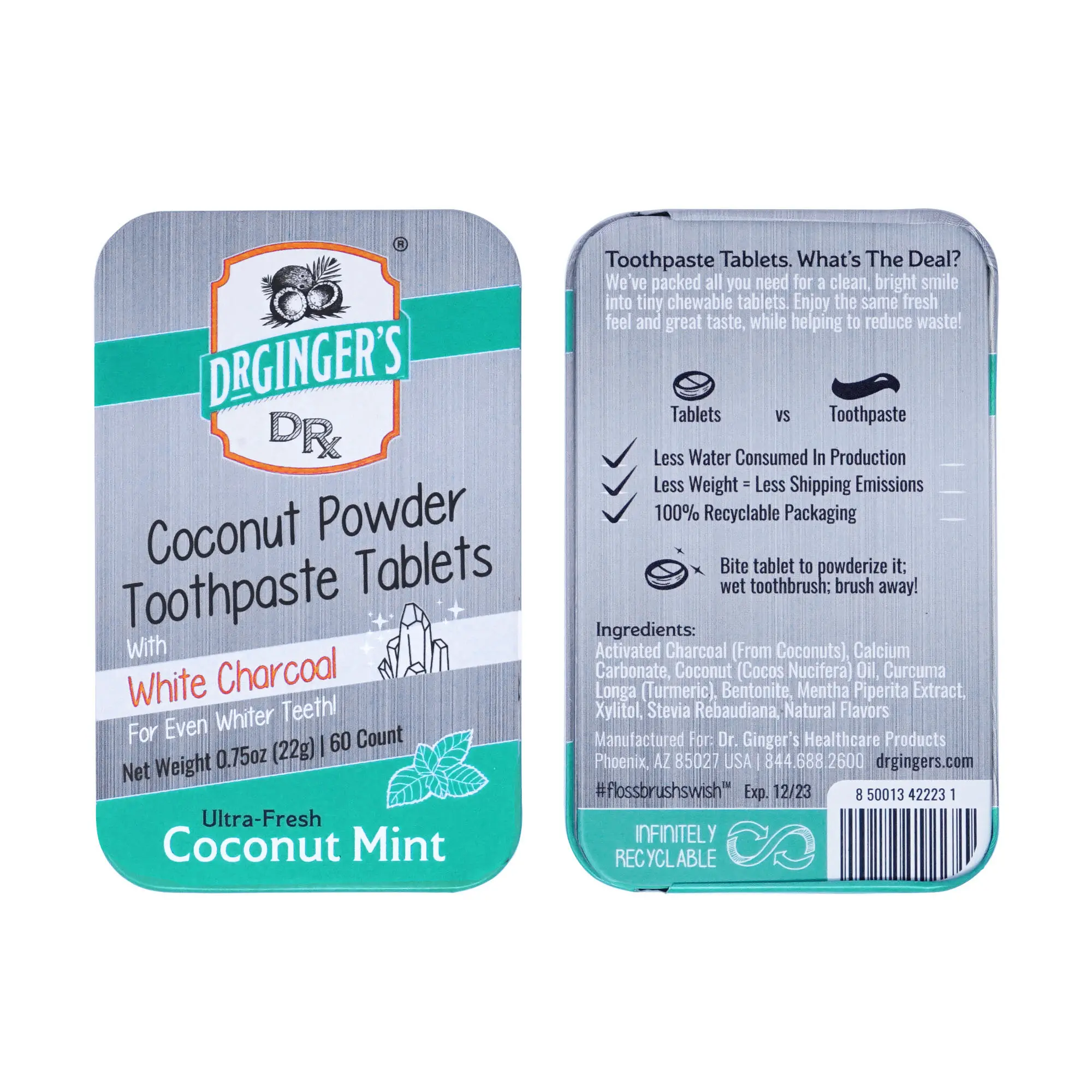 Whitening Toothpaste Tablets 22g - Eco-Friendly Organic Coconut Oil, Xylitol & Peppermint, Fluoride-Free, Freshens Breath, Made in the USA Oral Gentle