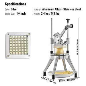 VEVOR Commercial Vegetable Fruit Chopper 1/4 Blade Heavy Duty Professional Food Dicer Kattex French Fry Cutter Onion Slicer Stainless Steel for Tomato Peppers Potato Mushroom