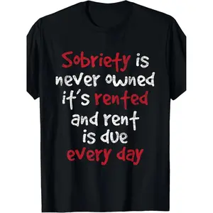 Men's Sober Recovery T-Shirt Inspirational Print, Casual Crew Neck, Short Sleeve, Comfortable Fit, Daily Wear| Regular Fit Shirt