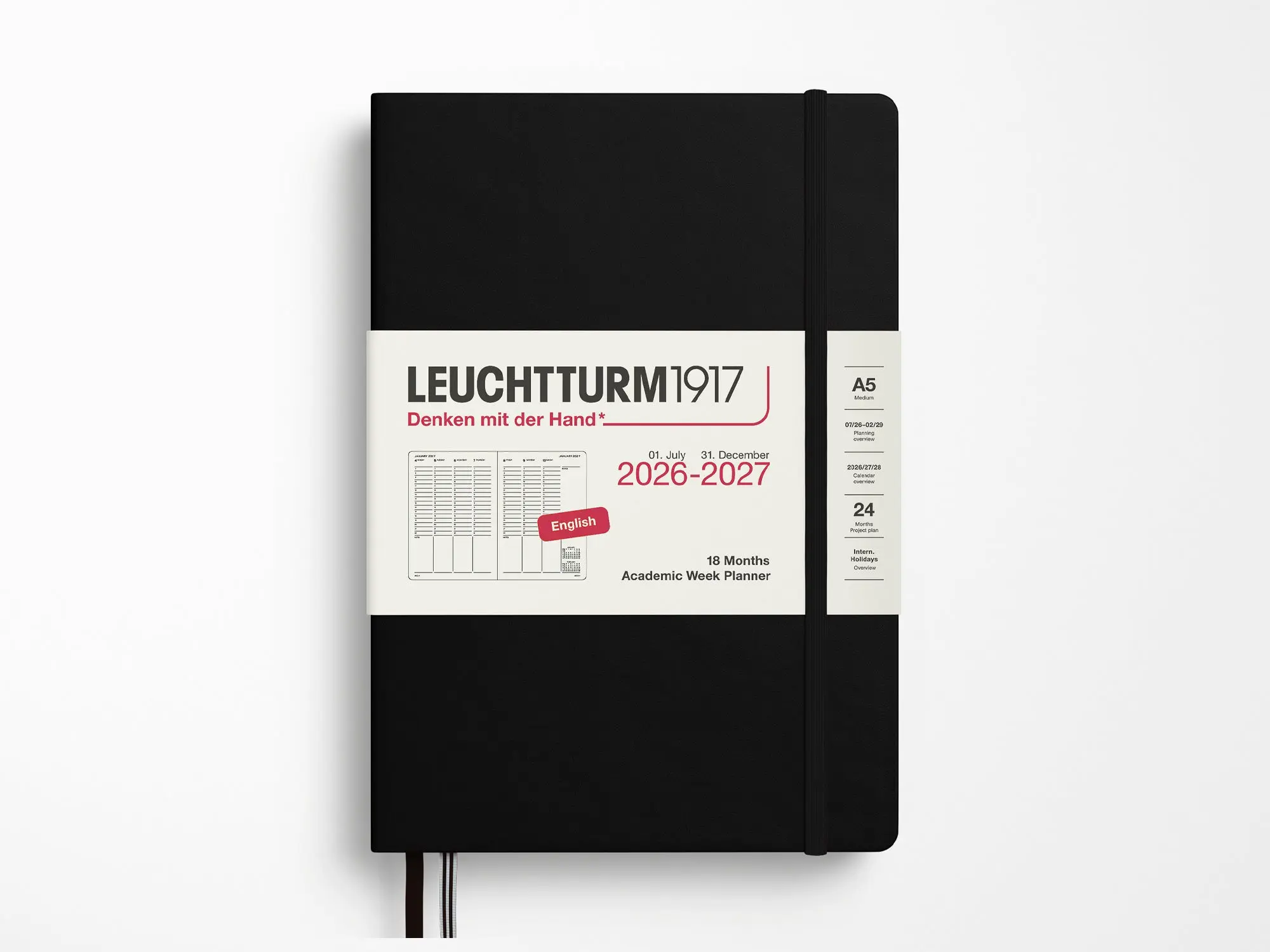 2026-2027 Leuchtturm 1917 18 Month Academic Week Planner - Black