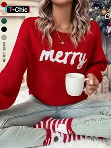 women's red pullover sweater, christmas fall/winter 2024 outfit, round neck casual cute pullover sweater for women, suitable for daily outings, parties,  ladies christmas autumn-winter clothes