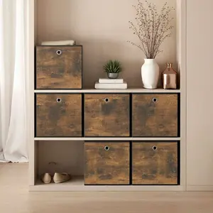6-Pack Foldable Fabric Storage Cubes with Handles - Oxford & Non-Woven Material, 13x13x13in, Fits Standard Cube Shelves, Ideal for Bedroom & Living Room Organization, Rustic Brown & Black Options