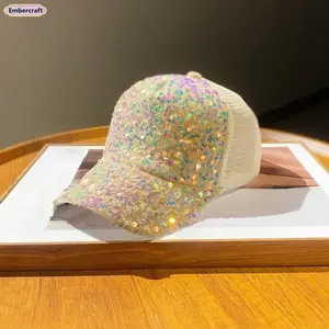2026 Summer Women's Mesh Sequined Sun Visor Hat, Breathable Sunscreen Baseball Cap, Adjustable Travel Outdoor Fashion Hat, Versatile Stylish Headwear