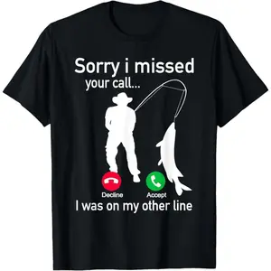 Fishing Phone Call with Fishing Line - Funny Fish Fisherman T-Shirt Printed short sleeved T-shirt