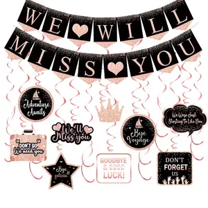 Rose Gold Farewell Party Kit, 'Will Miss You' Banner & Going Away Hanging Swirls Decorations for Farewell Parties