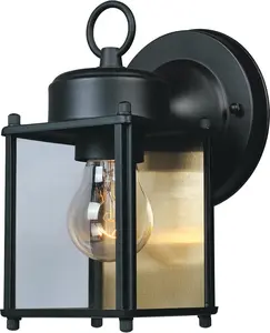 OLDBER Outdoor Light Fixture, 8 Inch, Exterior Wall Mount Lantern Sconce, Clear Glass Porch Lights for Front Door, Patio, and House Garage, Black, 1161-BK