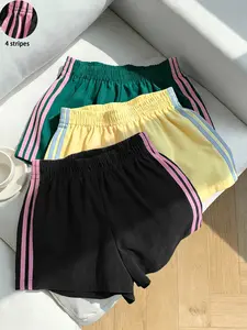 Women's Summer Striped Shorts, Casual Loose-Fit, 4-Stripe Design, Perfect for Office & Parties, Versatile Fit, Ideal for Warm Weather