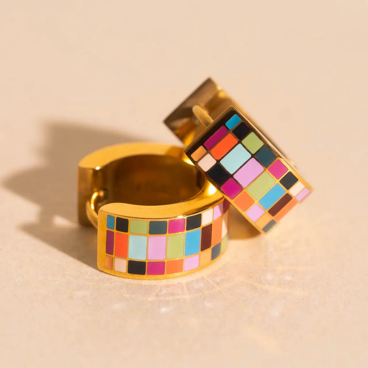 Checkered Super Chunky Huggie Hoop Earrings for Friends & Family Summerwins