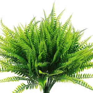 24 Bundles Tropical Style Artificial Boston Fern Leaves, UV-Resistant High-Simulation Plastic Greenery, Outdoor & Indoor Decoration, House Plants Decor