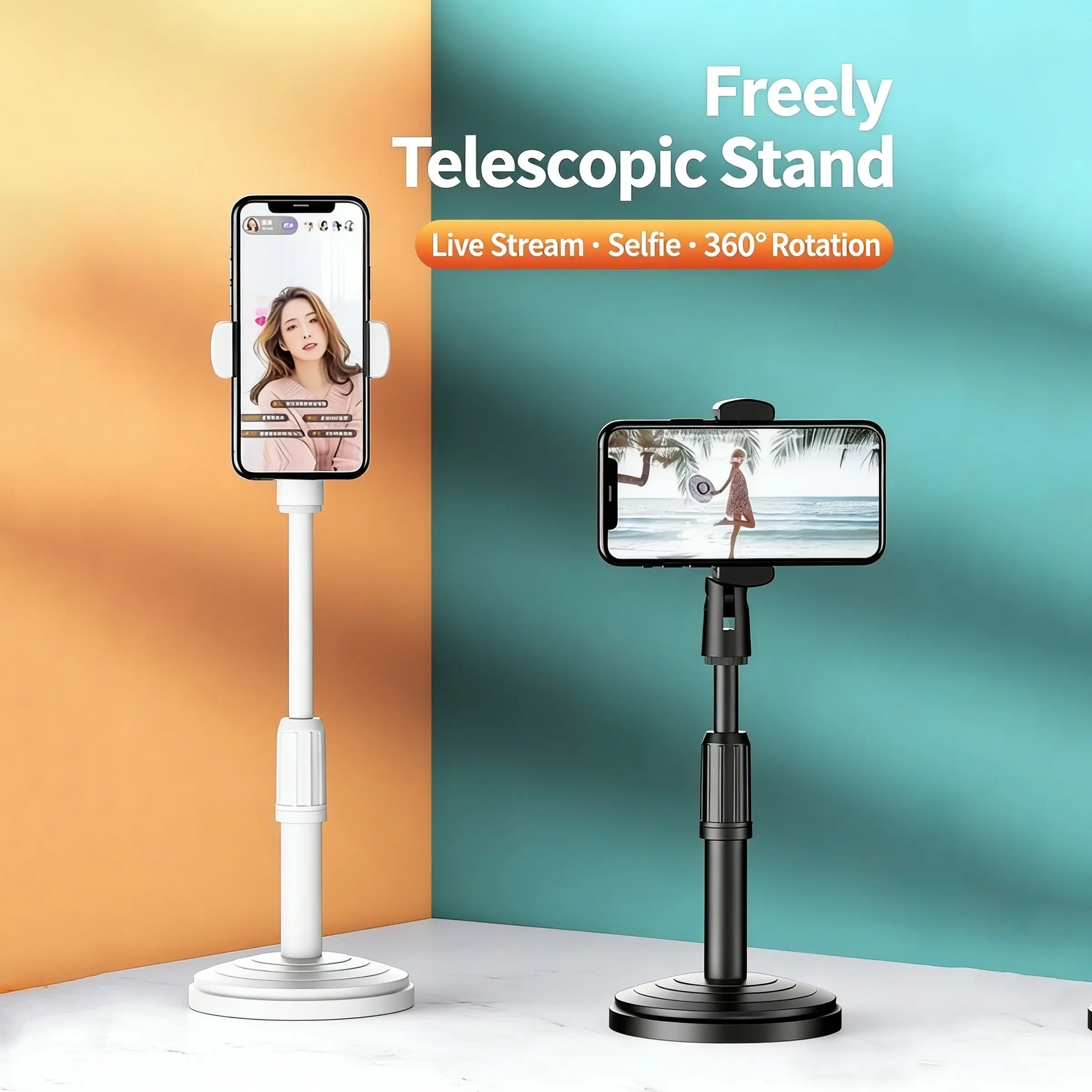 1 Pack Minimalist Desktop Phone Stand | Adjustable Holder & Rotatable, Multi-Function Stable Support | 360° Rotating Clamp & Height-Adjustable Pole | Perfect for Live Streaming, Video Watching, Students, Office & Home Use Cell Phone Mount Holder Stand