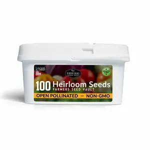 Farmer's Seed Vault Complete Survival Garden Kit – 100 Heirloom Seeds to Grow Food for Your Family Non-GMO Open-Pollinated Variety Pack