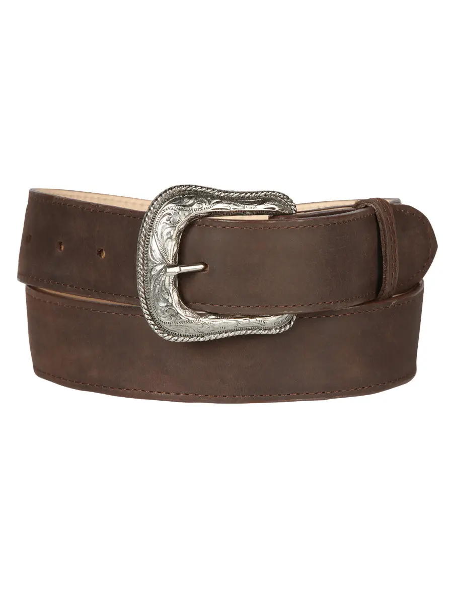 Female Stylish Hand Made Western Belt - Mexican Tooled Cowboy Belt with Ornate Western Buckle, Crazy Brown