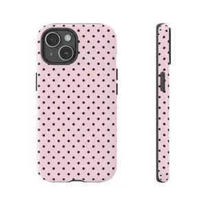 Light Pink and Brown Polka Dot 2‑in‑1 Phone Case — Compatible with Samsung S26/S25/S24/S23/S22/S21, iPhone 17/16/15/14/13/12/11 phone cases. Drop‑Resistant, Non‑Slip, and Fade‑Resistant. The Perfect Gift for Vintage and Feminine Style Lovers.