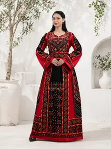 Women's Traditional Embroidered Thawbe Almodaraj Dress - Women's Clothes, Elegant Embroidery, Satin Accents for Special Occasions