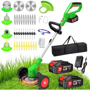 Cordless Weed Wacker Electric Eater  , 21V Stringless Weedwacker  Operated, 3 In 1 Grass Trimmer/Brush /Lawn Edger with Wheels, Lightweight Weed Trimmer for Lawn Yard Garden
