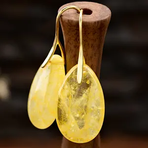 1 Pair Natural Citrine Earring Bohemian Style Water Droplet Pendant Earrings, Fashionable And Easy Additions for Women in Spring And Summer, Beach Vacations, Holiday Gifts