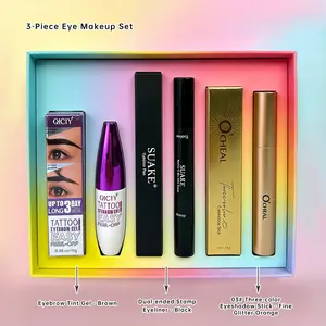 3 Piece Eye Makeup Set  Brow Mascara, 3-Color Eyeshadow & Dual-Ended Stamp Eyeliner Moisturizing Waterproof Lip Liner Angled Stroke Brow Stamp Brush Palette with Mascara Vegan Facial Strawberry Complexion Palette color valentine day gift