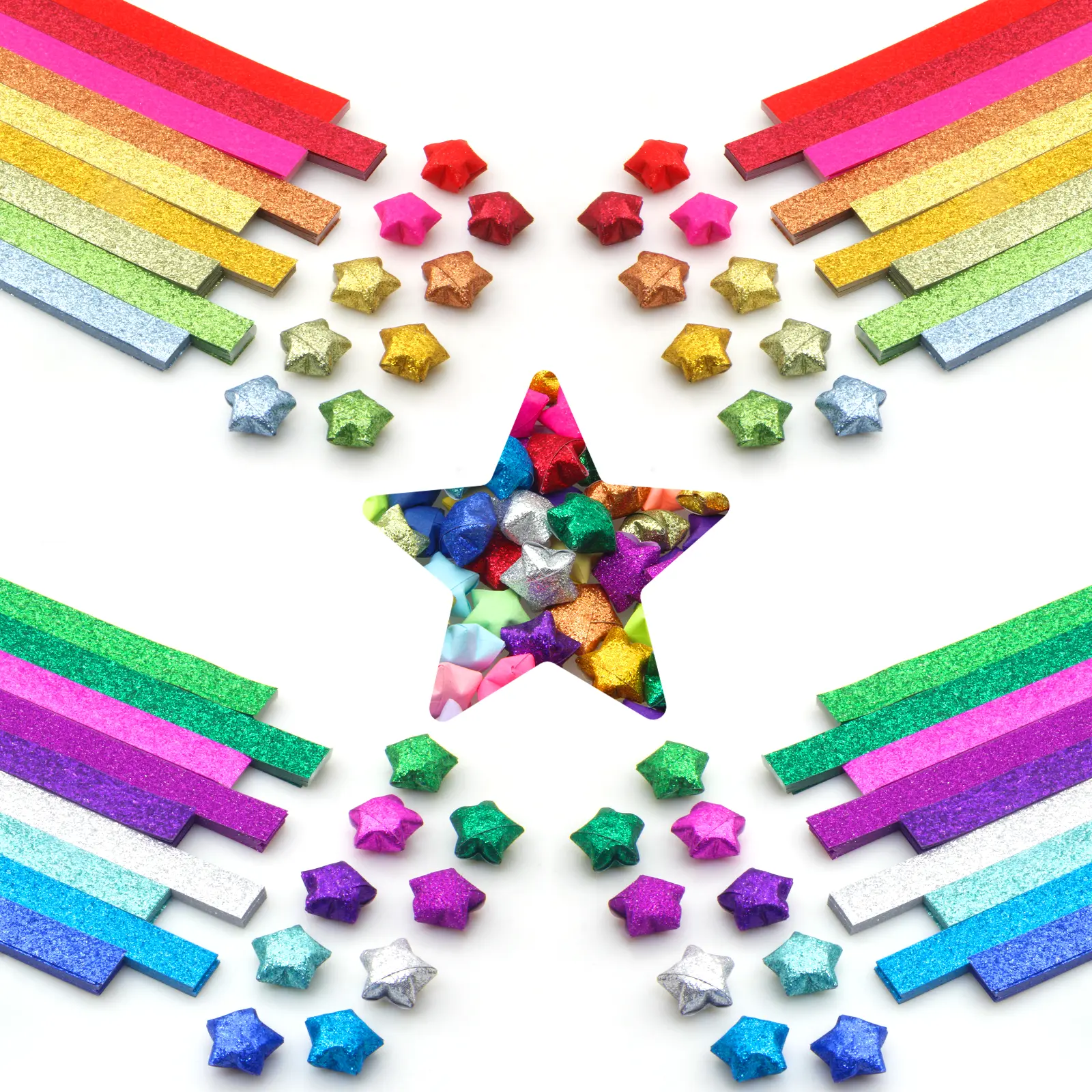 KIBBEH Glitter Origami Star Paper Strips, 720 Sheets Lucky Star Paper for DIY Handmade Crafts, Holiday Gift Wrapping & Aesthetic Room Decor