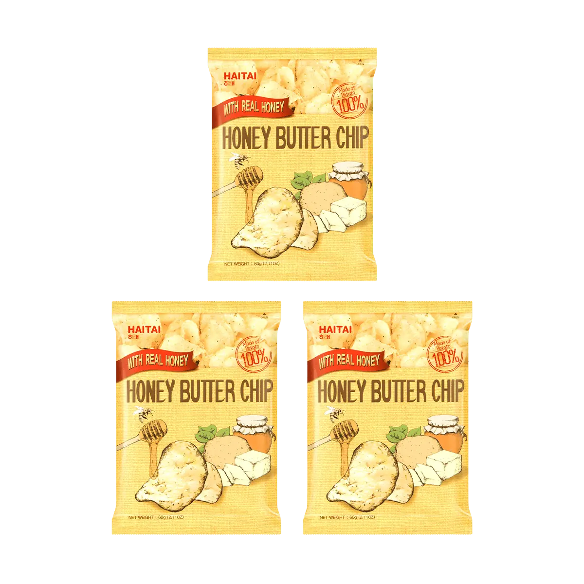 HAITAI 【Value Pack】Korean Honey Butter Potato Chips - 3-Bags* 2.11oz