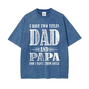 Men's 260g 100% Natural Cotton Oversized Short-Sleeve Round Neck T-Shirt - Retro Washed Dad-Papa Graphic, Breathable, Vintage Aesthetic, Casual Streetwear, Fathers Day Gift Ideas Top for Prolonged Wear