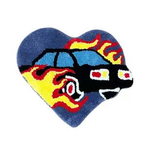 LAKEA Heart Flame Car Tufted Rug Doormat Bedroom Mat Geometric Living Area Kitchen Carpet Pad Anti-slip Rug Black White Home Room Tidy Abstract Rugs Fluffy Rug