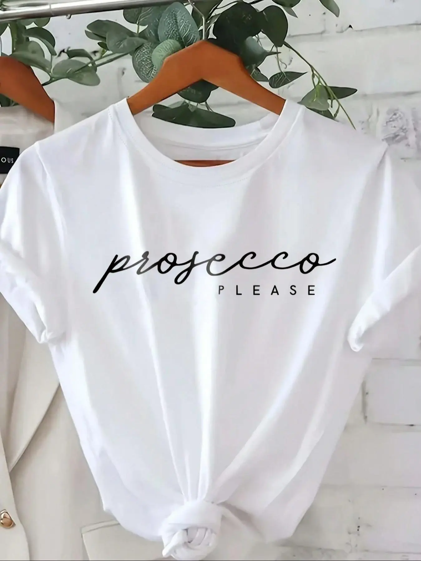 Women's Prosecco Please Print Round Neck Tee, Casual Comfy Fashion Short Sleeve T-shirt for Daily Wear, Ladies Sleepwear for Summer, Top, Crewneck, Casual Everyday Tops